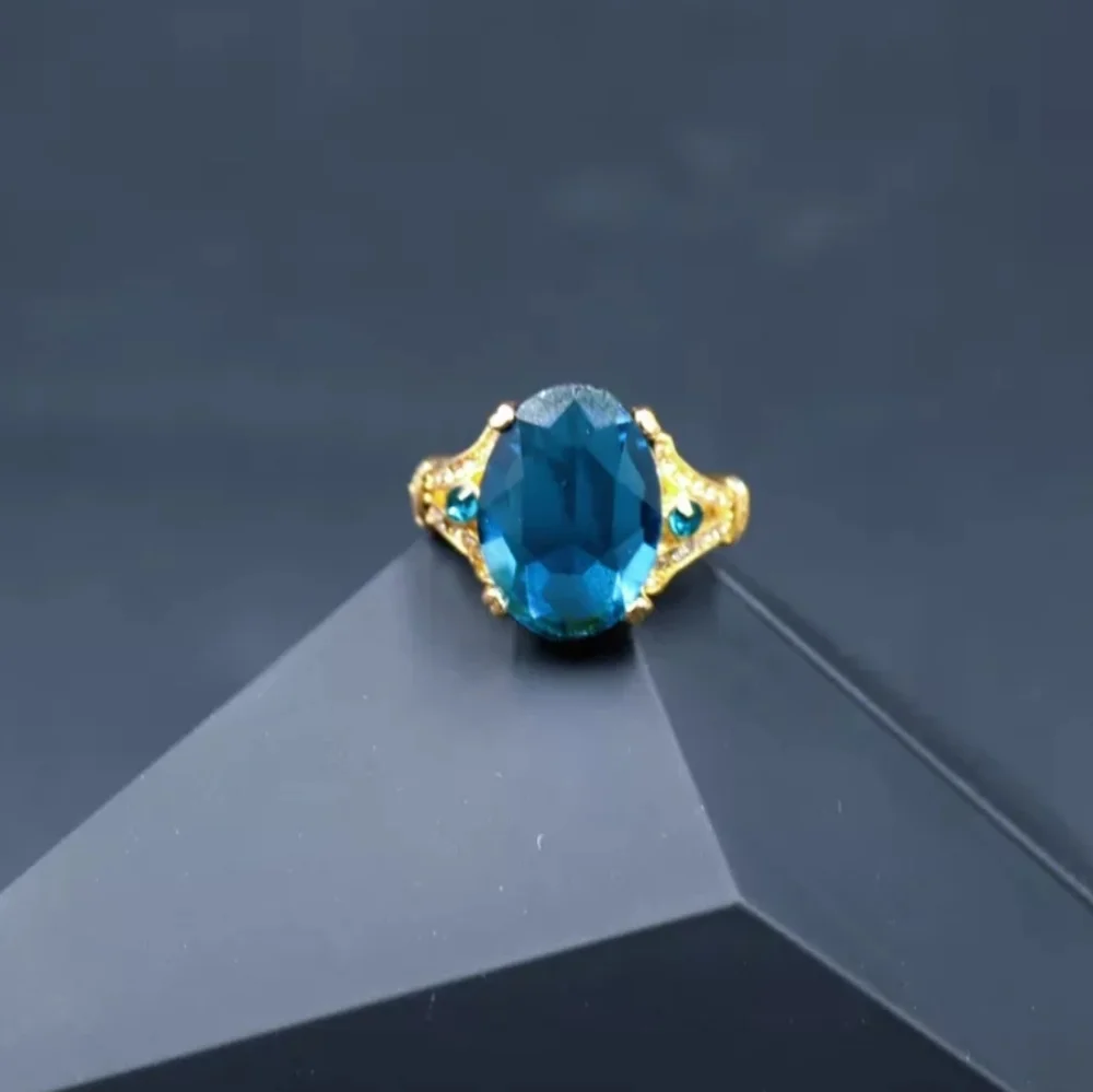 London Blue Crystal Goldtone Ring